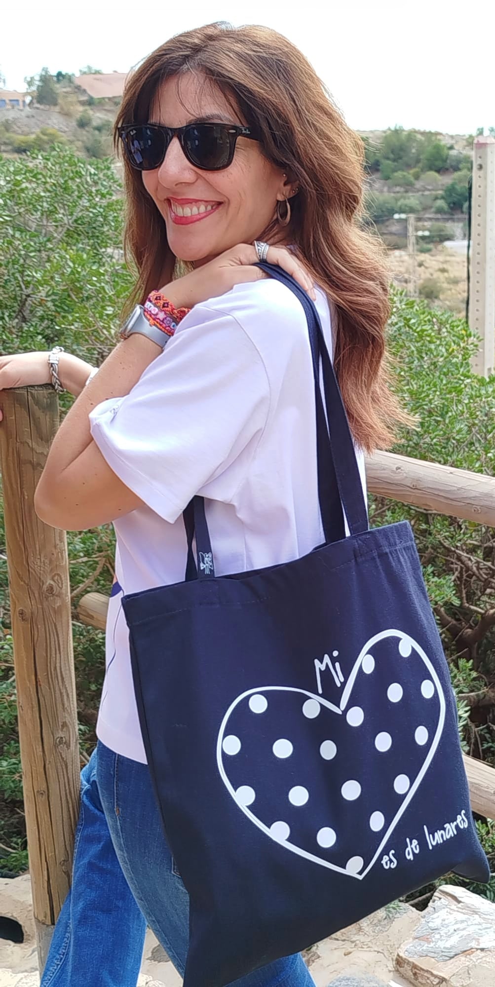 Tote Bag Azul "Mi Corazón es de lunares"
