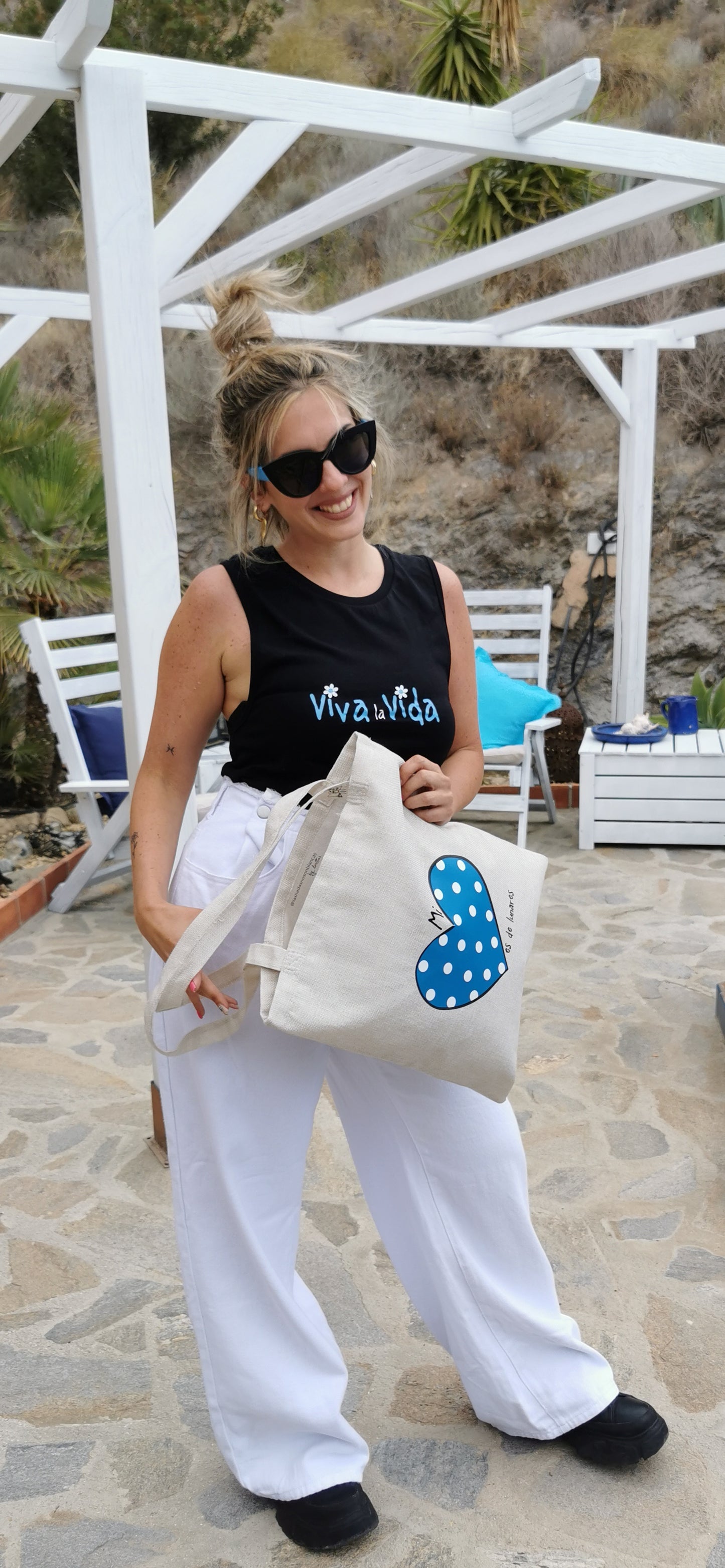 Tote Bag "Mi Corazón es de lunares" Azul y Blanco